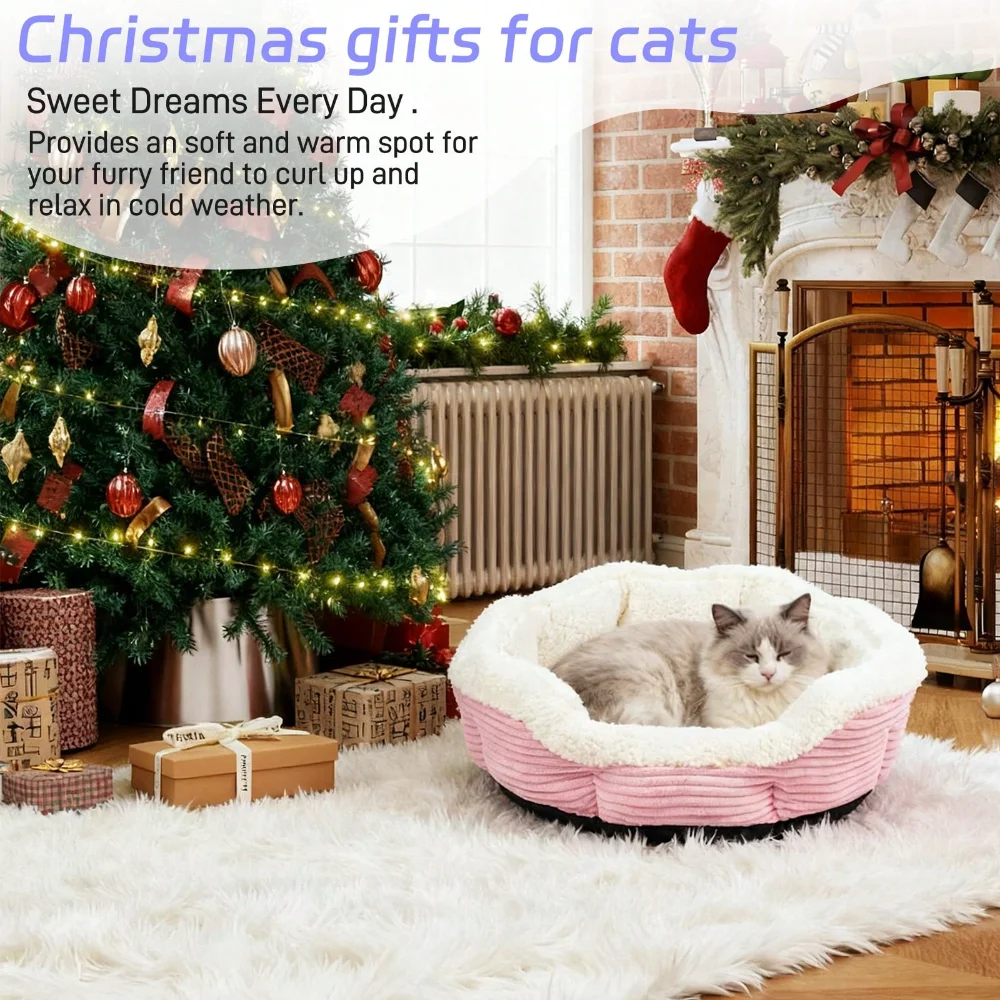 

Thickened Plush Cat Dog Bed, Machine Washable Warm Pet Cushion with Non-Slip Bottom for Winter Indoor Sleeping