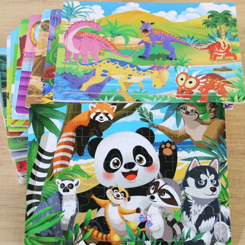 Children 40Piece Montessori Toys Wooden Puzzles Cartoon Animal/vehicle Intelligence Jigsaw 3d Puzzles Educational Toys