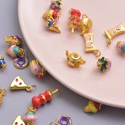 5/12Pcs Mix Styles Kawaii Sweets Candy Birthday Cake Charms Enamel Fruit food Ice Cream Doughnut Breloques Jewelry Accessories