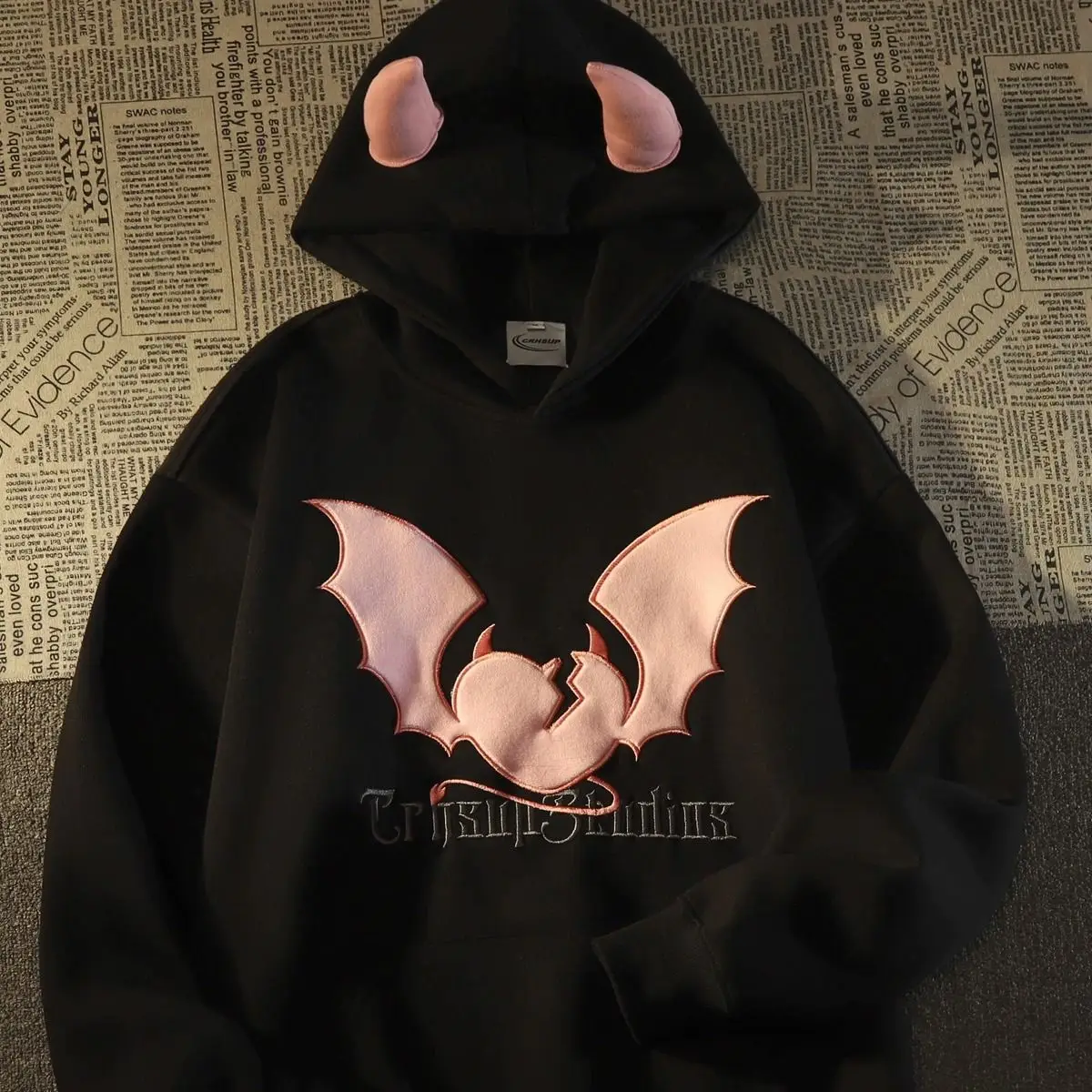 

Harajuku high street hoodies women Bat Imp embroidery Hoodie Guards Men and Women American Autumn and Winter 2023 Couple Coat