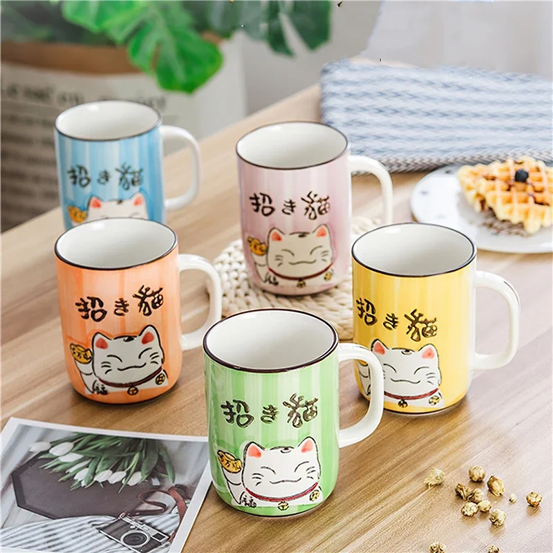 Ceramic Mug Japanese Cartoon Lucky Cat Water Cup High Capacity Home Kitchen Office Water Ware Drinkware 400ML Coffee Tea Cup