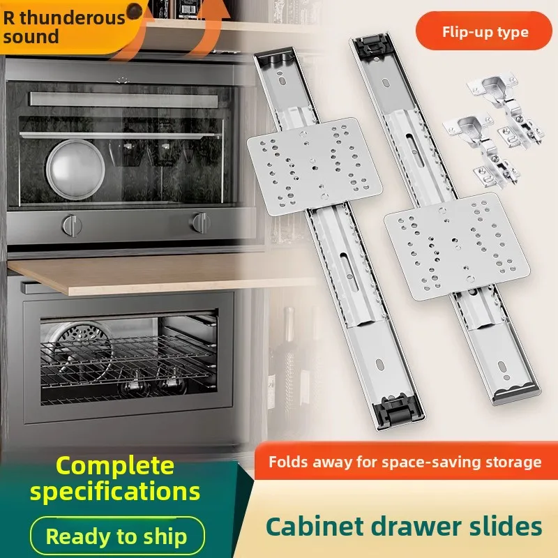Overhead Folding Pocket Door Cabinet Slide Track Set Cold Rolled Steel Silent Telescopic Rail Two Hinges Wardrobe Installation