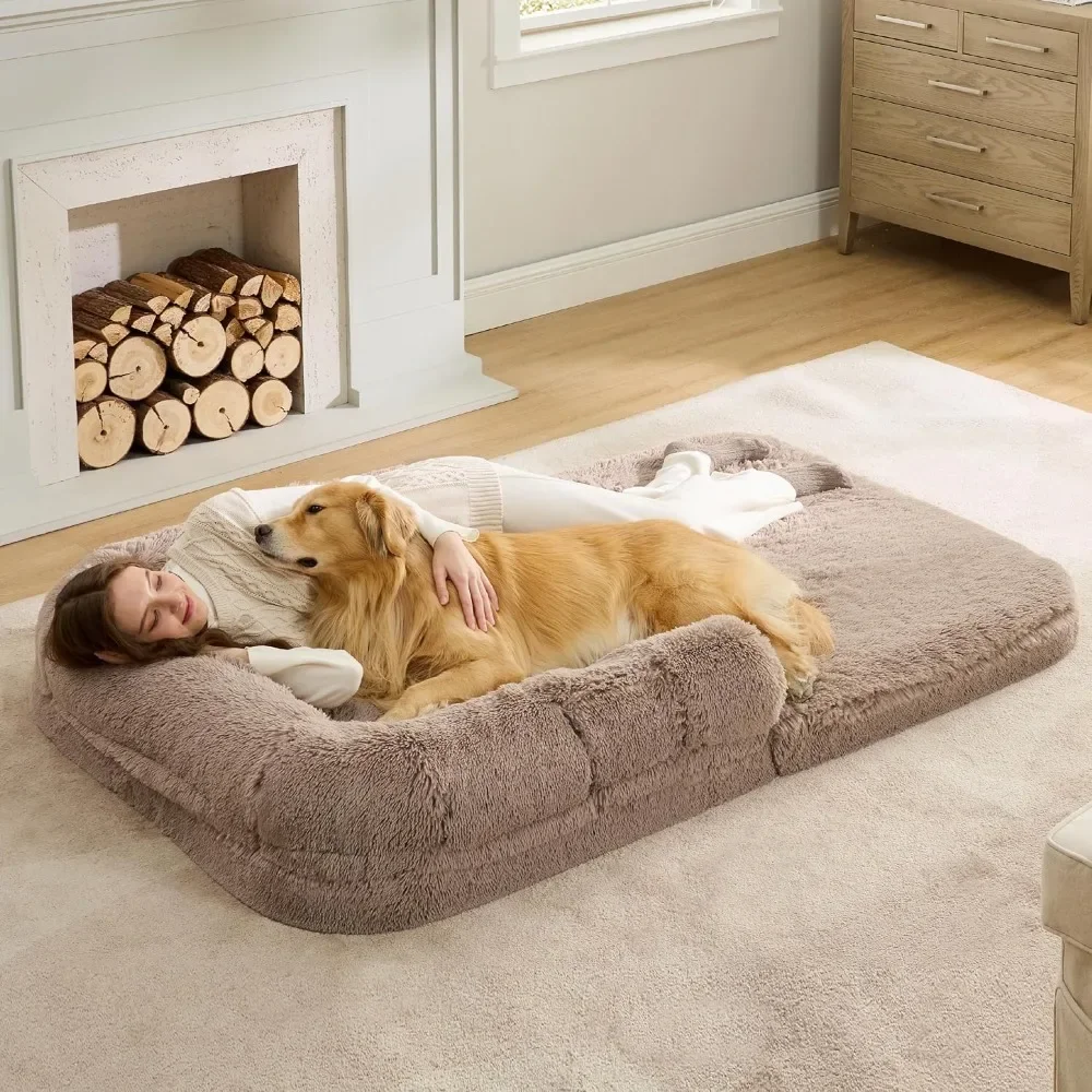 

Foldable Human Dog Bed for People Adults, 2 in 1 Calming Human Size Giant Dog Bed Fits Pet Families|