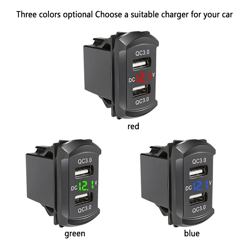 Car Dual USB 3.0 Fast Charge Switching Charger With Voltage Display Black For Car Motorcycle Boat