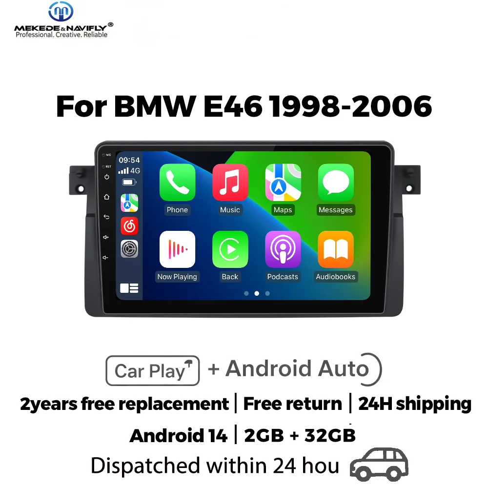 

Автомагнитола MEKEDE&NAVIFLY Android 14 для BMW E46 M3 318/320/325/330/335 1998-2006 с беспроводным Carplay и мультимедийным плеером