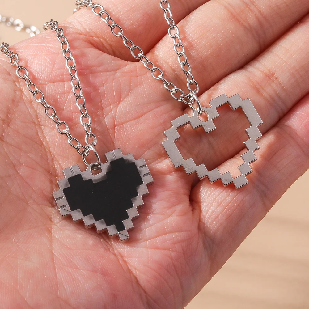2 teile/satz Damen Neue Liebe Pixel Herz Halskette für Frauen Männer BFF Beste Freunde Paar Passenden Anhänger Halskette Set Geburtstag geschenke – Detail 2