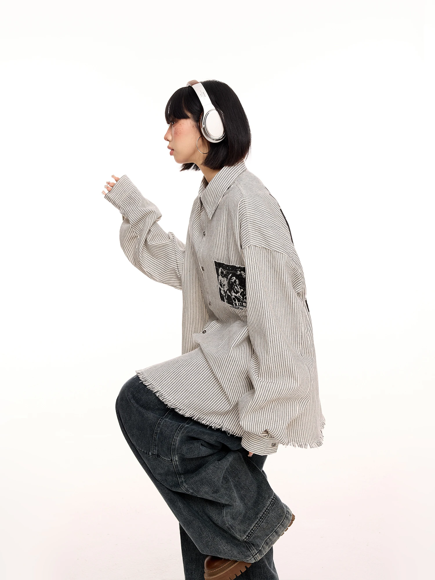 

American Band Printed Long Sve irt Women Early Autumn New Design Sensation Frayed Loose Casual Trendy Cotton Polyester B...