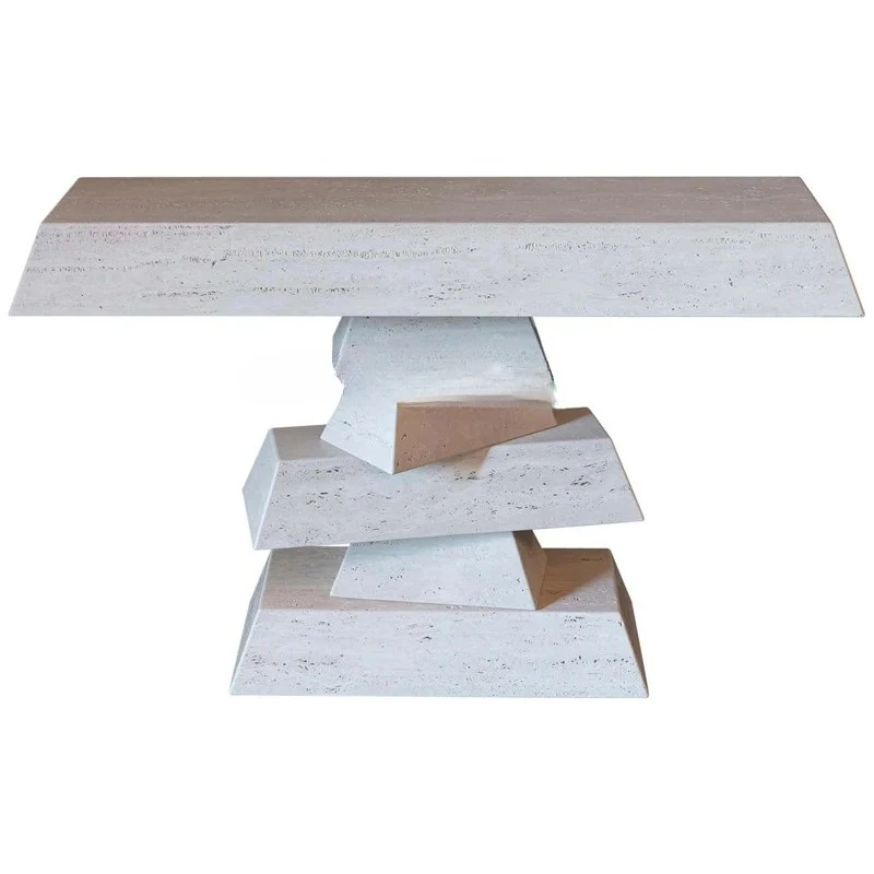 

Wabi Sandy Wind Natural Travertine Entrance Table, Hotel Lobby Aisle Against the Wall Art Entrance Platform