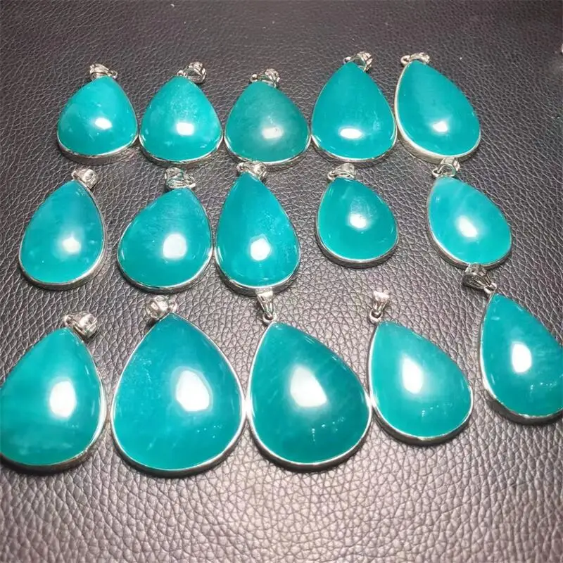 

S925 Natural Amazonite Teardrop Pendant Fashion Women Healing Jewelry Gemstone Crystal Charm Choker Necklace Gift 37MM