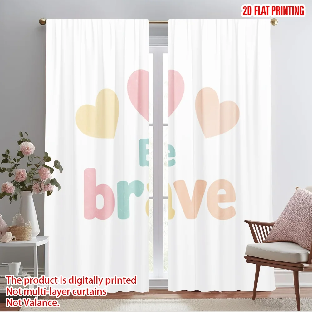 

2pcs 2D flat printing Curtain Cute Heart Watercolor Quote 100% Polyester Without Electricity Birthday Party for Photo Booths &