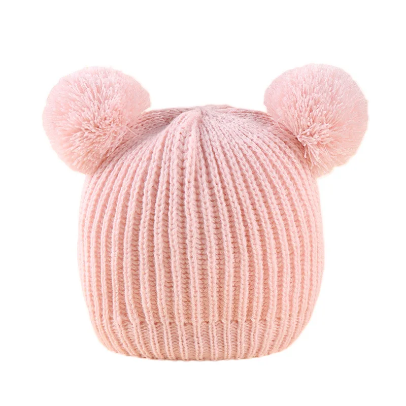 New Cool Autumn Winter Warm Cute Baby Hat Cap Double Pompom Kids Kawaii Knitted Beanies Hat Cap For Boy Girl 1-3 Years Old