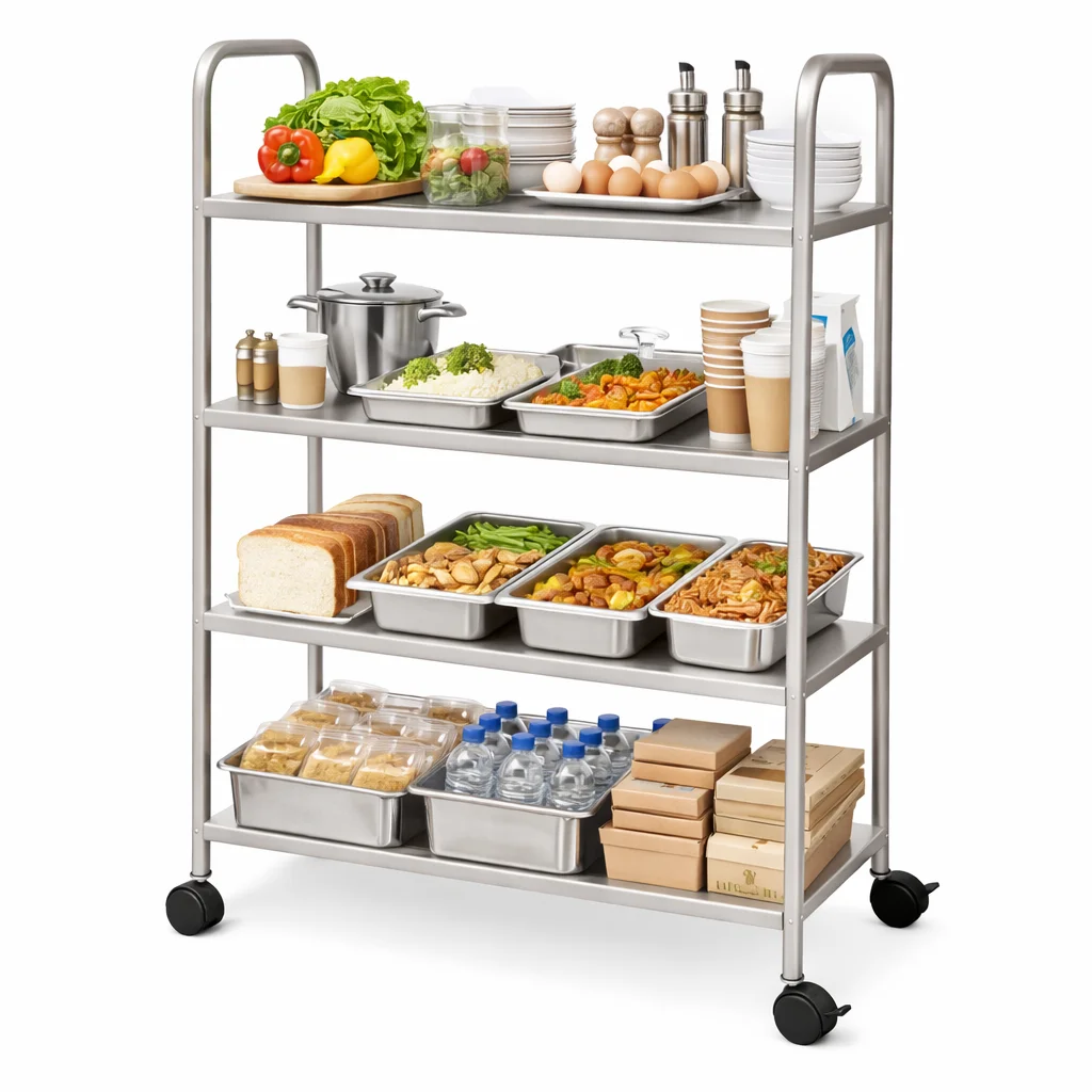 Commercial Restaurant 201 Heavy Duty Undershelf Easy Clean 4 Layer Stainless Steel Food Service Trolley Cart