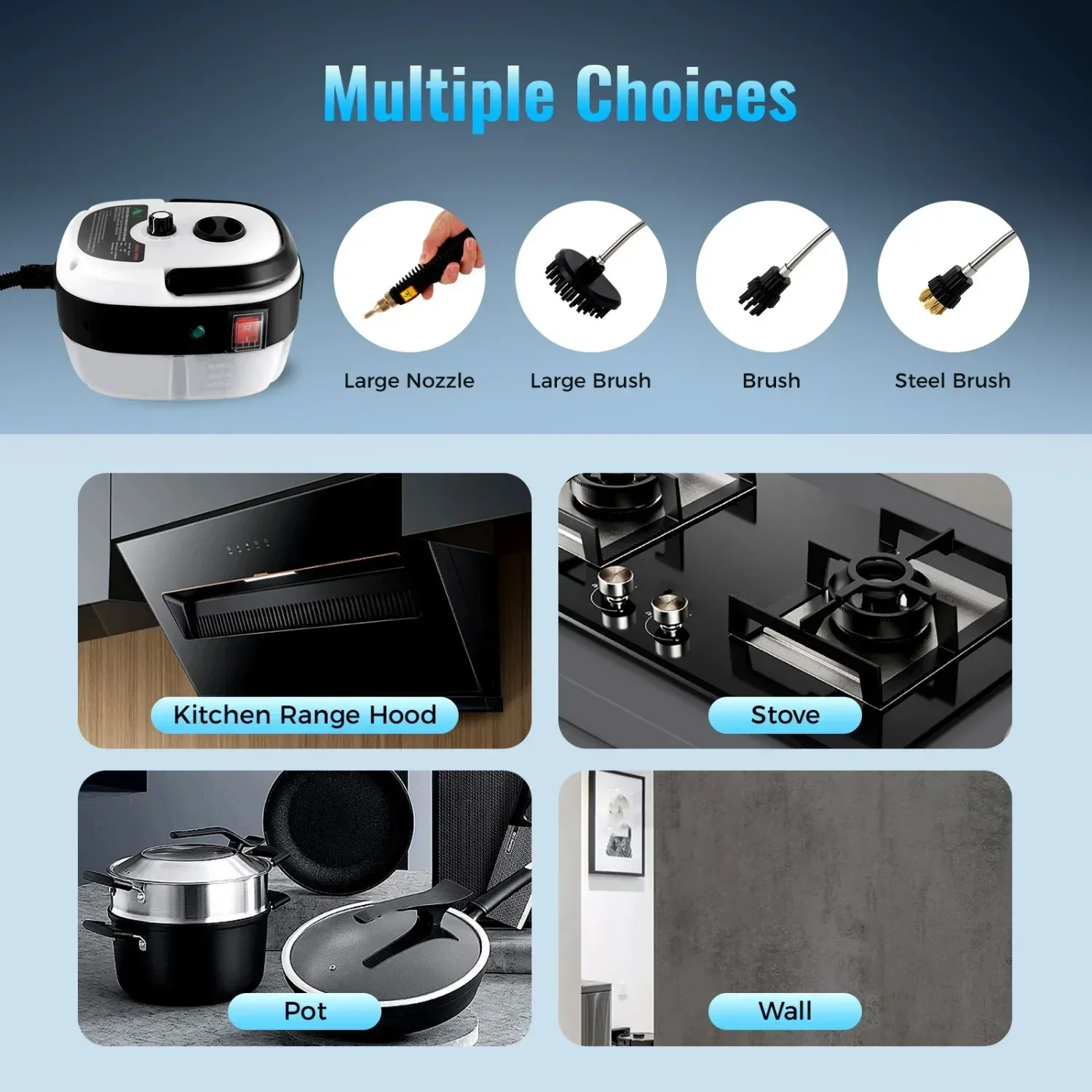 Handheld Steam Cleaner, 2500W High Temperature Pressurized Steam Cleaner with 3 Brush Heads for Kitchen for Home Use