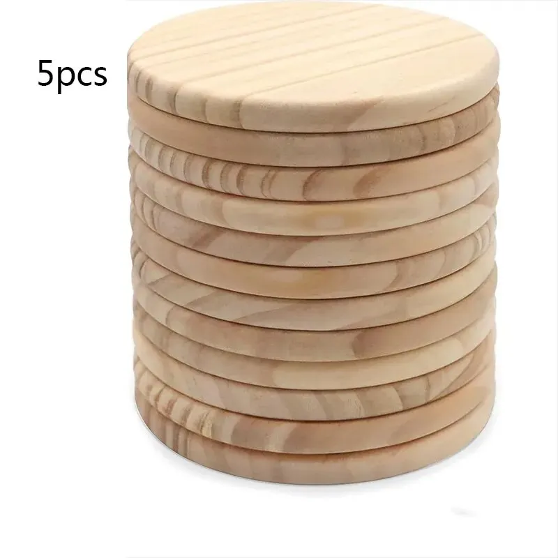 5pcs Set of 6 Unfinished Round Wooden Coasters for DIY Crafts and Home Decor - 4 Inch Diameter, Natural Wood Material, Perfect F