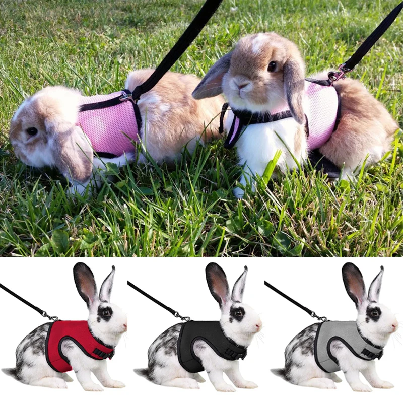 Solid Adjustable Pet Harness and Leash for Rabbit Bunny Cat Ferrets Outdoor Walking Pets Supplies lapin accessoires pour animaux