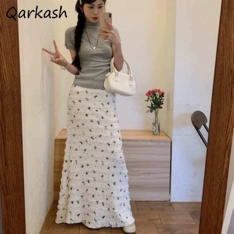 

Bow Printing Ankle Length Skirt Bodycon Y2k High Waist Korean Style Streetwear Hotsweet Spicy Girls Elegant Gentle Summer Chic