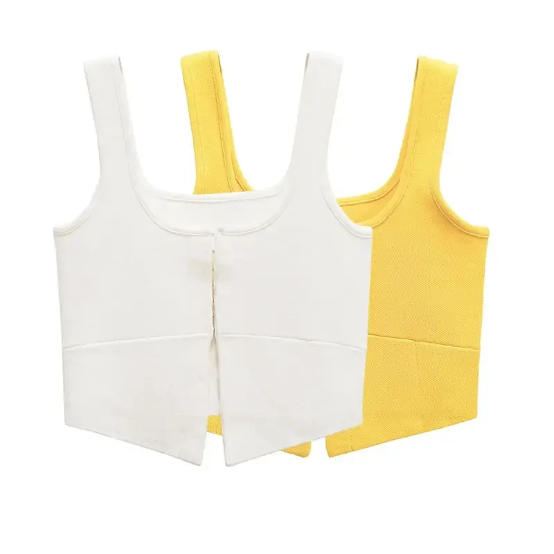 

Women's Classic Knitted Solid Color Vest round Neck Suspenders Front Invisible Hook Spring Summer Fashion Top