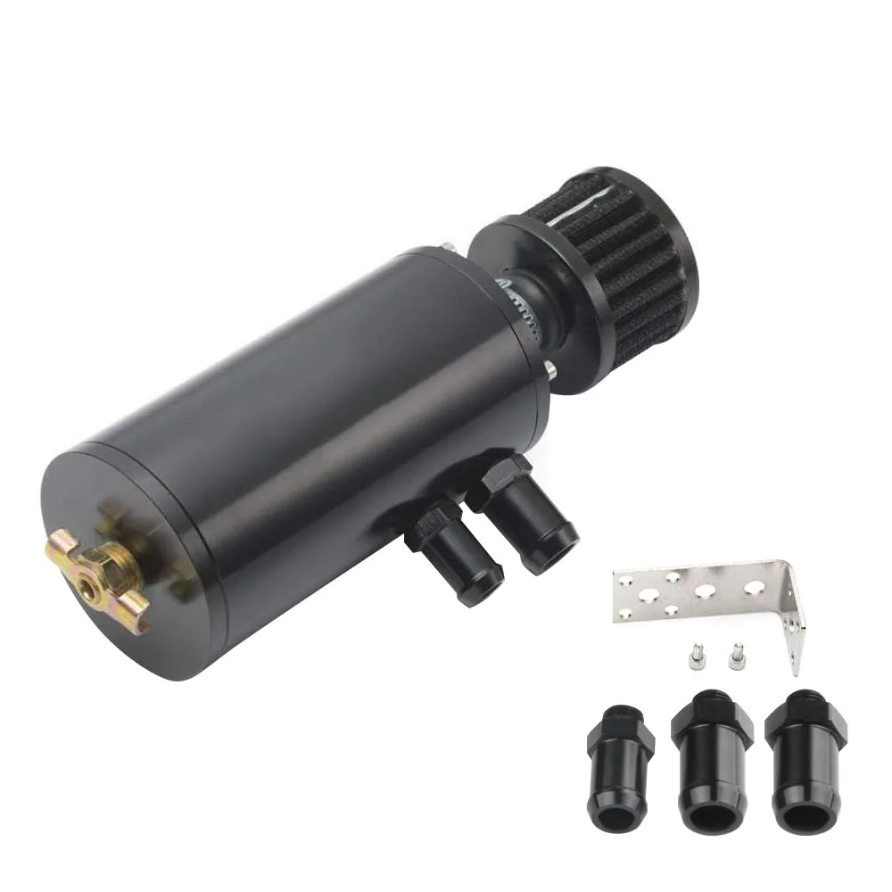 Universal Car Baffled Oil Catch Can with Breather Filter Aluminium Round Car Coolant Tank Car Coolant Fuel Surge Tank