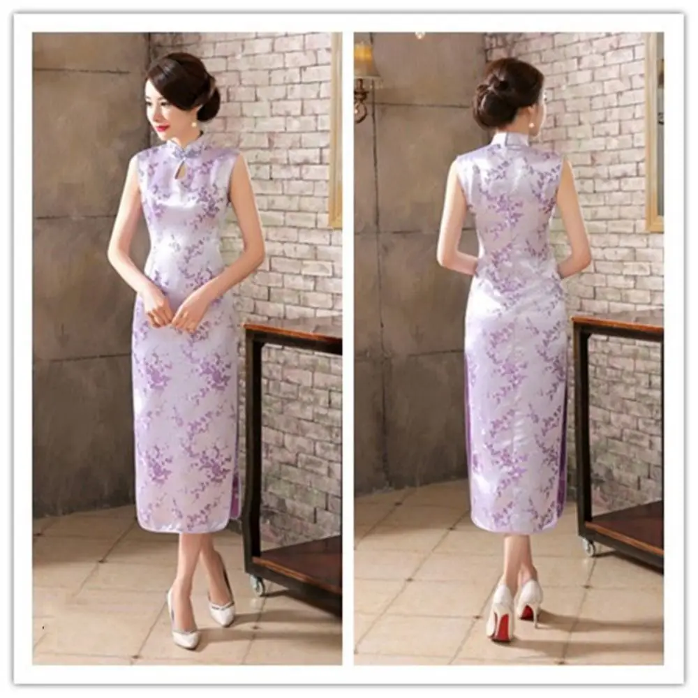 

Traditional Floral Print Cheongsam Dresses Mandarin Collar Chinese Style Chinese Qipao Sleeveless Vintage Bodycon Dresses Women