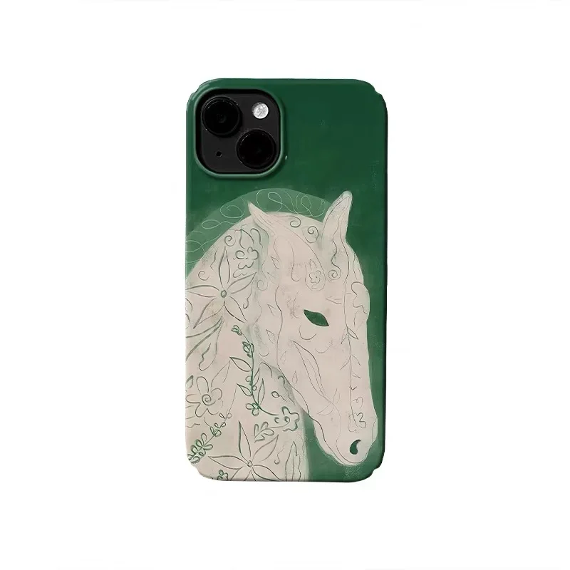 

Ins Korean Green Striped Horse Phone Case for IPHONE 17 Air 16E 15 PROMAX 14 Plus 13 12 MINI 11PRO 16Plus XR Acrylic Phone Cover