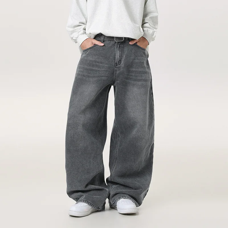 

Wide-Leg Button Pocket Jeans For Men Autumn New Straight Loose Trendy Brand Oversized Basic Versatile Pants Handsome Casual 61RB