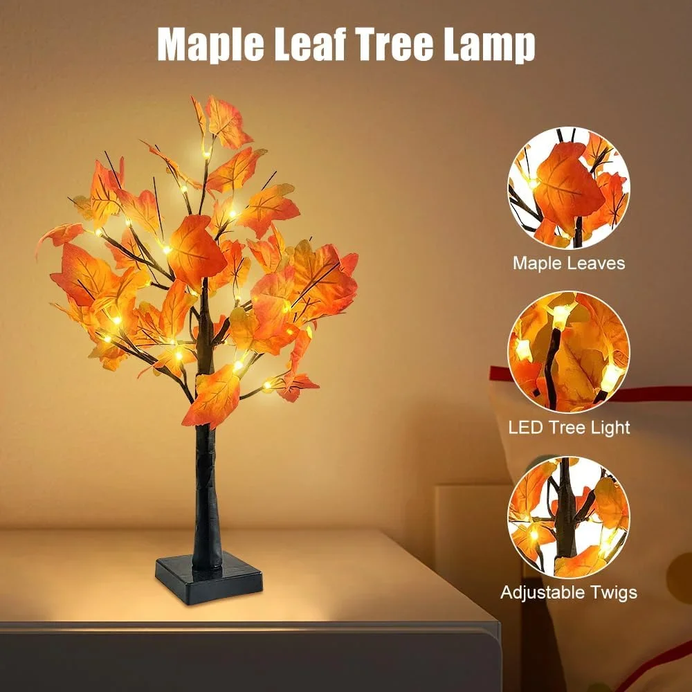

1 шт. светодиодный осенний черный кленовый светильник с теплыми белыми настольными лампами на батарейках для дома, спальни, украшения на Хэллоуин