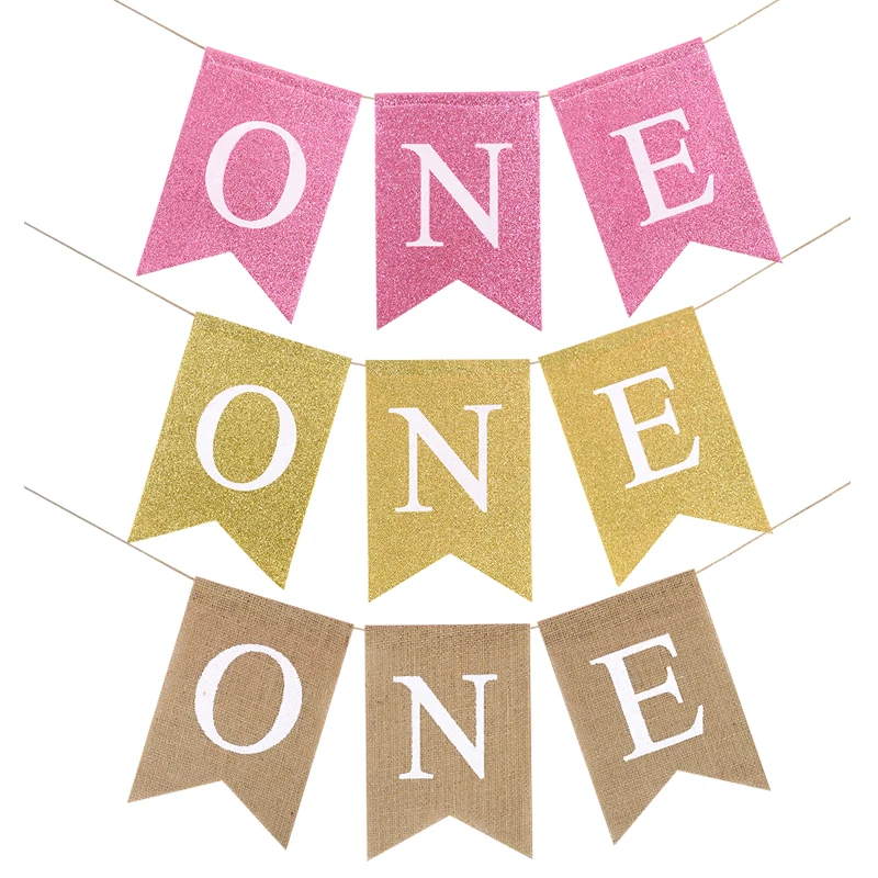 

One 1st Birthday Party Banner Ornament Jute Hanging Flag Birthday Party Decoration Kids Gift Baby Shower Supplies