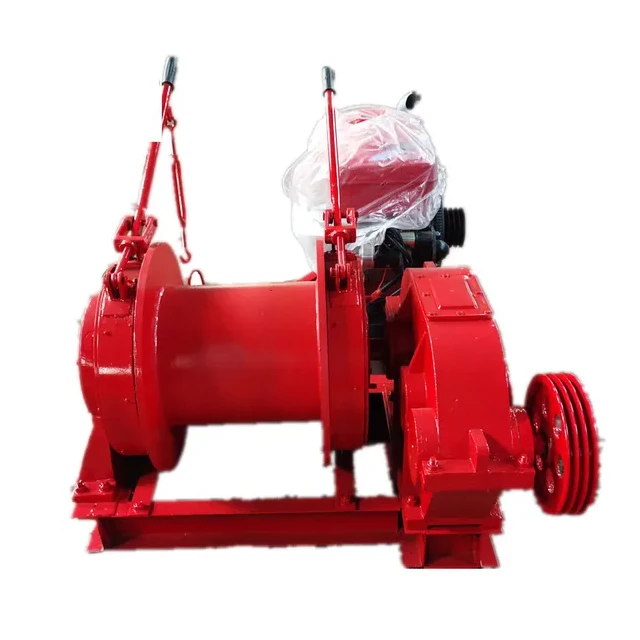 Diesel Or Gas Power Winch Machine 3T  Double Capstan Cable Pulling Winch For Cranes Steel Wire Rope