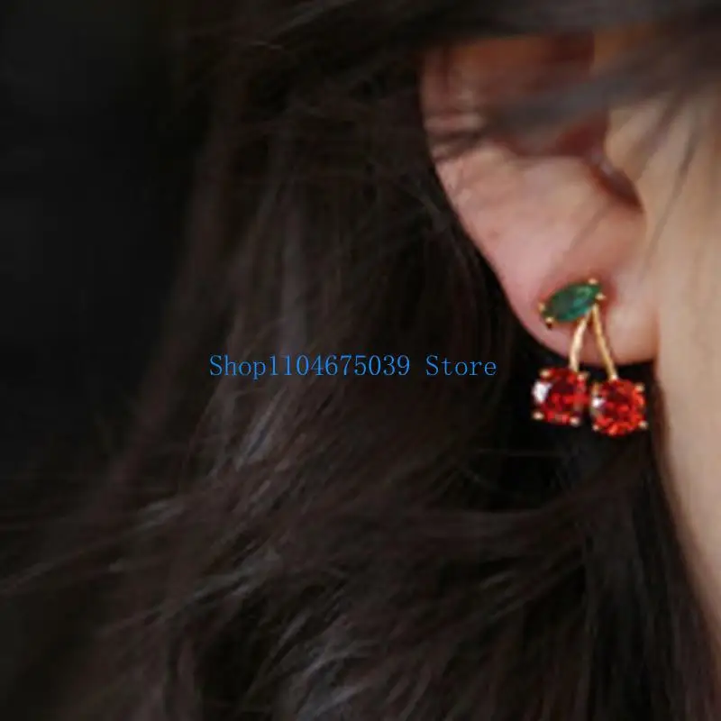 5asd أقراط متدلية على شكل الكرز الساحرة ترصيع الأذن على شكل فاكهة مجوهرات أذن أنيقة مثالية للنساء العصريات اللاتي يبحثن عن حلوة