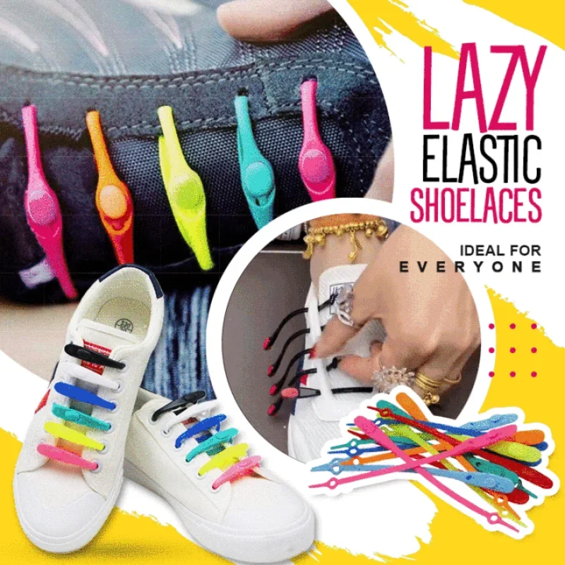 12PCS Lazy Elastic Shoelaces Round Waterproof Elasticated Shoelaces Washable Anti-Scratch No-Tie Shoelaces