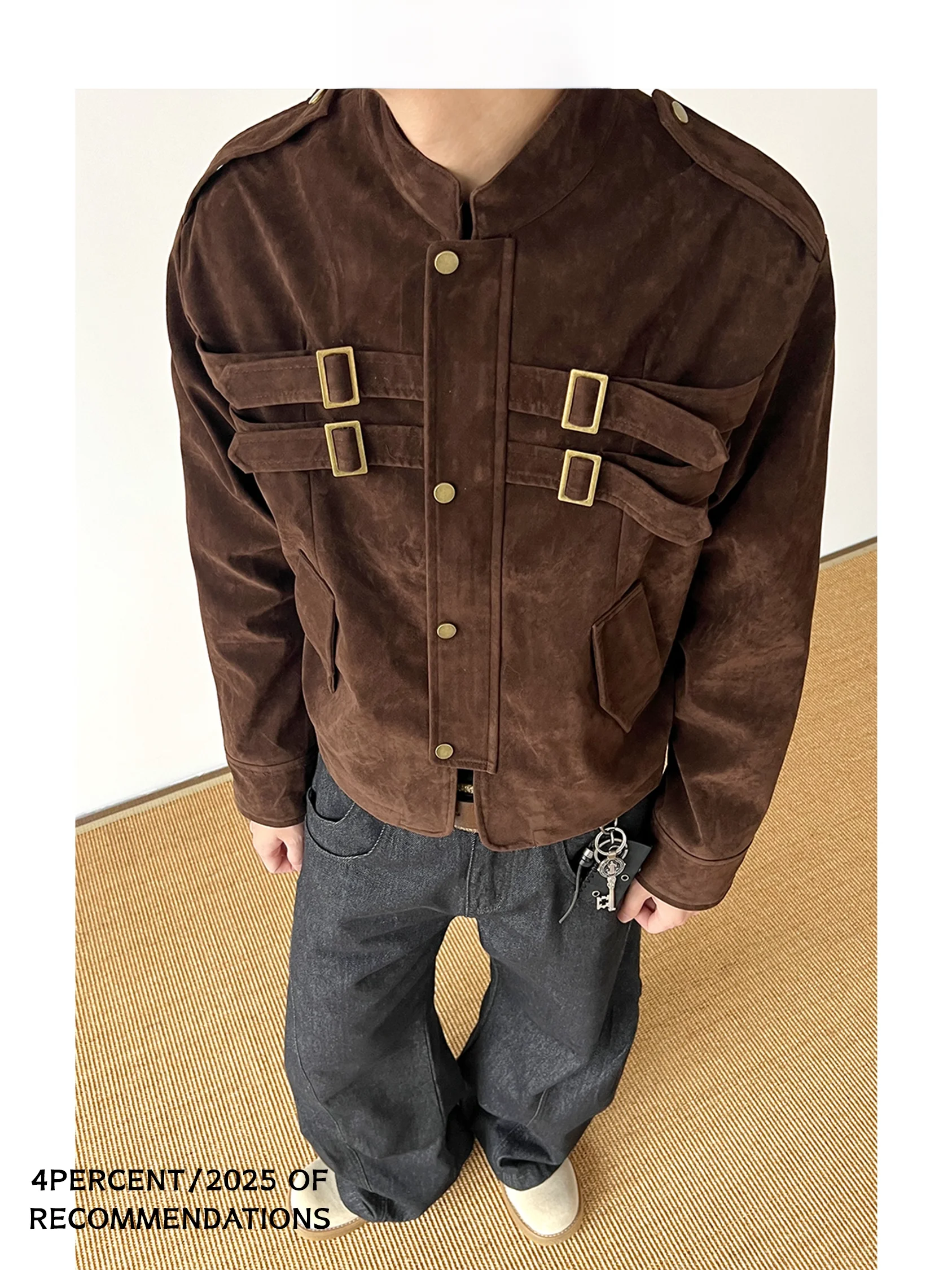 

4Percent American Cleanfit Suede Workwear Jaet ort Stand Collar Men's Sle Heavy Du Utili Coat Harrington Design