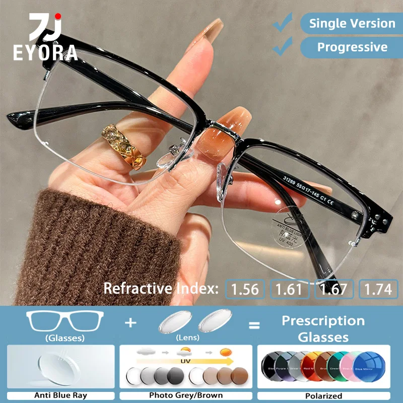 

EYORA Business Half-Frame Reading Glasses for Women Myopia and Hyperopia Anti Blue Light Progressive Photochromic Glasses Lenses