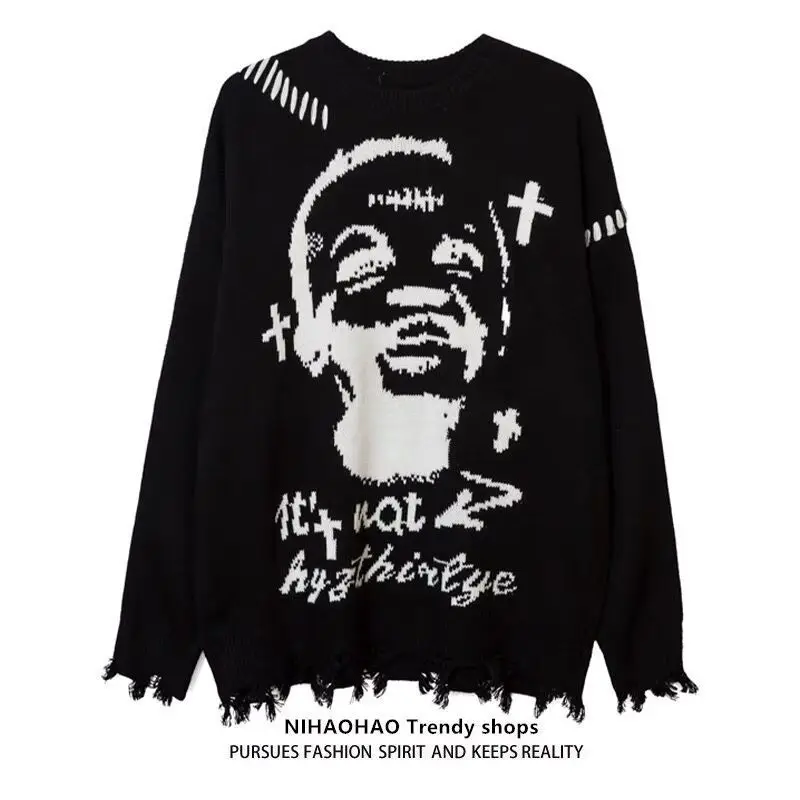 

Original Y2K k Sle Knitted Sweater Hole Irregular Hemline Women's Long Sve round Ne Pullover Autumn Winter Faion