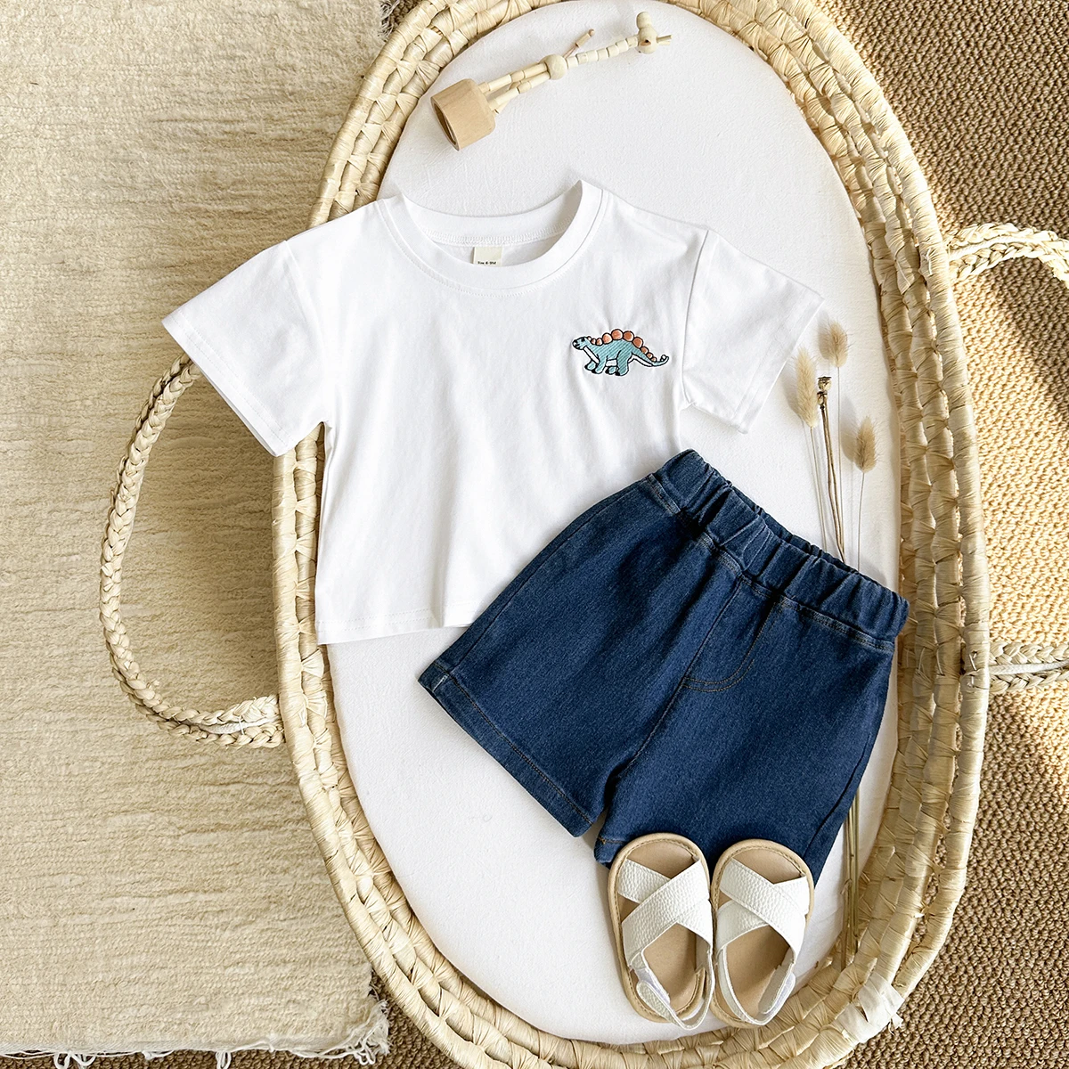 Summer Boys Clothing 2PCS Baby Short Sleeved T-Shirt+Shorts Sportswear Dinosaur Embroidery Casual Girls Set 0-3Y Children