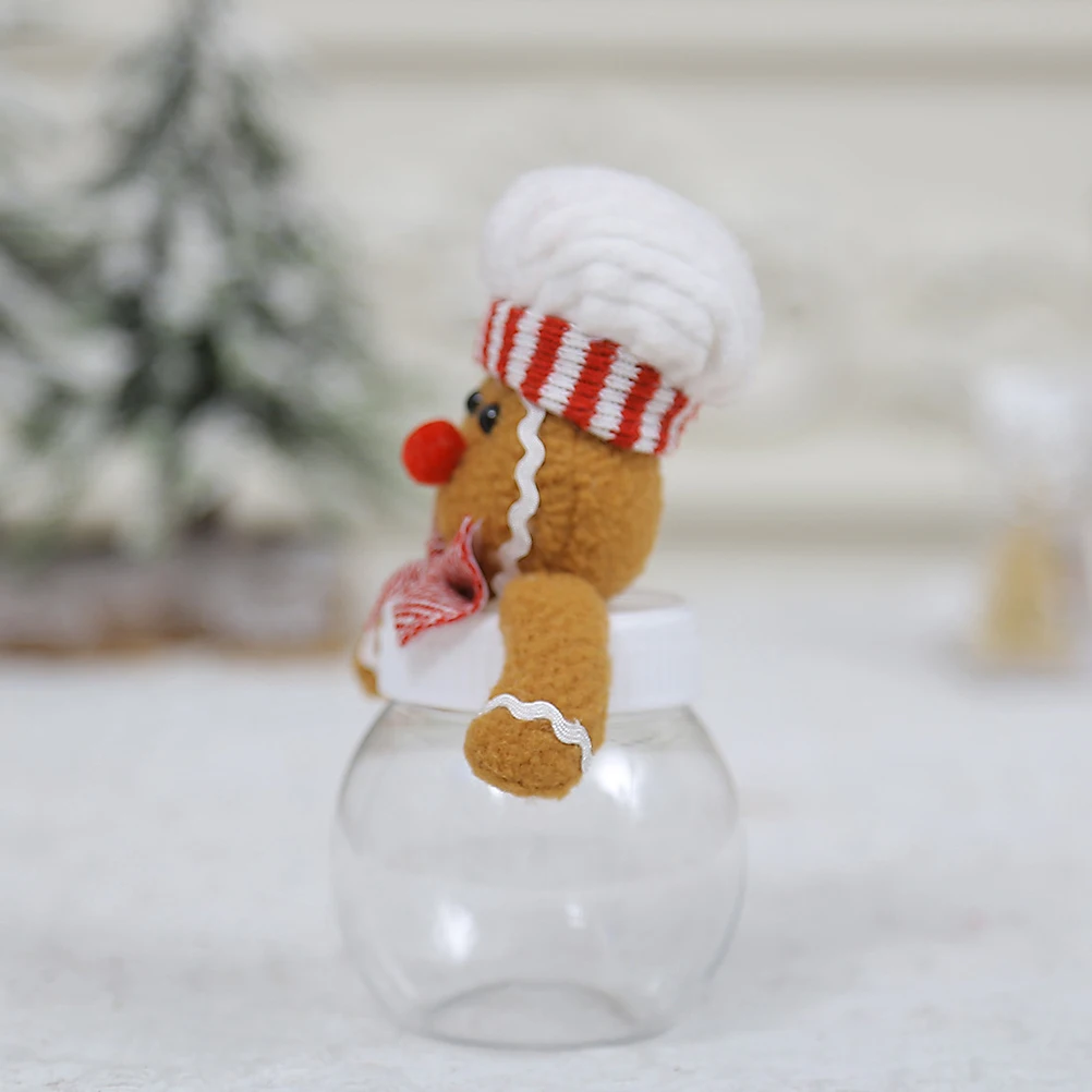 

2pcs Candy Jar Gift Bag Storage Gingerbread Man Cloth Plastic Christmas Office Desk Clear Jars For Holiday Decor