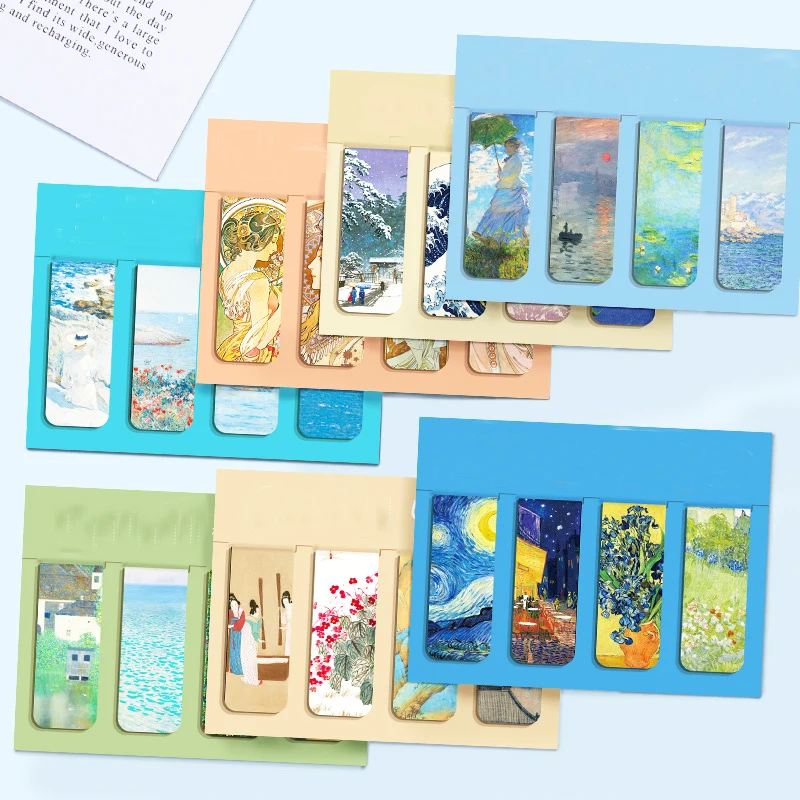 4pcs World Famous Paintings Magnet Bookmark Retro Van Gogh Starry Sky Reading Book Mark Stationery Material School Office Supply