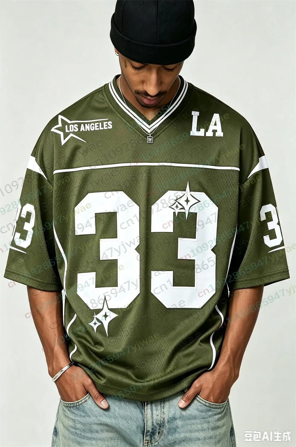 Amerikanisches Los Angeles City Street T-Shirt Nr. 33, bedrucktes Fußballtrikot, atmungsaktives Mesh, kurzärmeliges Oversize-T-Shirt, Sommer-Herren-T-Shirt – Detail 7