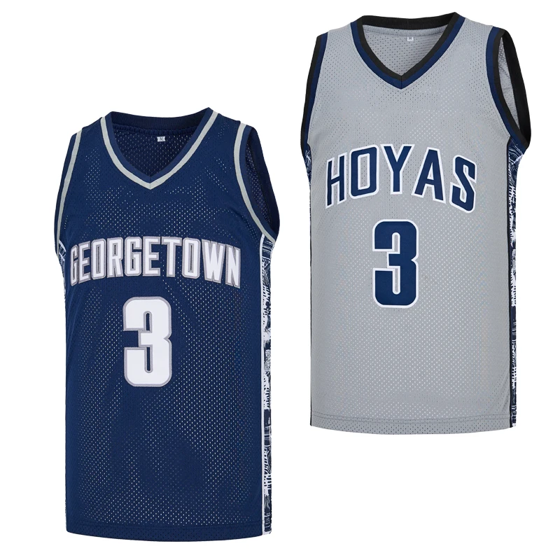 2024 Basketball jerseys GEORGETOWN 3 IVERSON Sewing embroidery Outdoor sportswear Hip hop grey blue Sweat absorption breathable