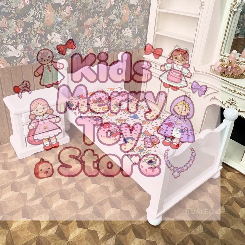 

1:12 Dollhouse Miniatures Wooden Single Bed Nightstand Set Model Doll House Bedroom Scene Decor Ornaments Pretend Play Toys DIY