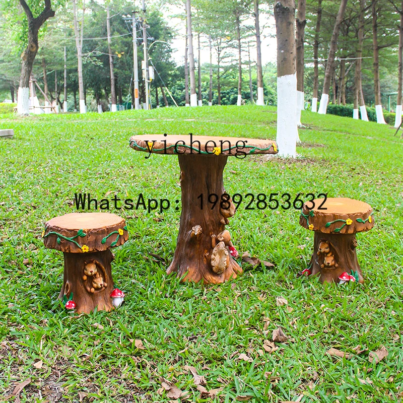Decorative Ornaments Balcony Garden Cute Tree Stump Table and Chair Courtyard Leisure Creative Table and Chair