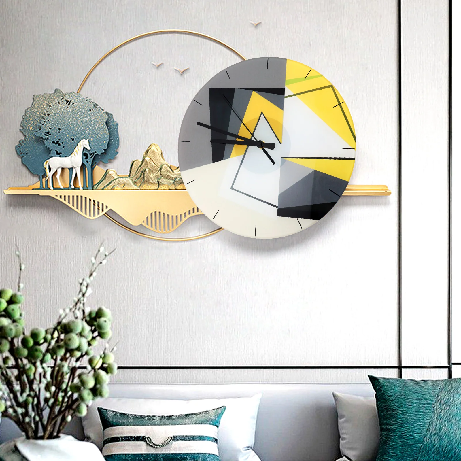 

Large Steel Glass Wall Clock Operated for Living Room Decor Home Office School Hotel Bedroom Modern Style Practical