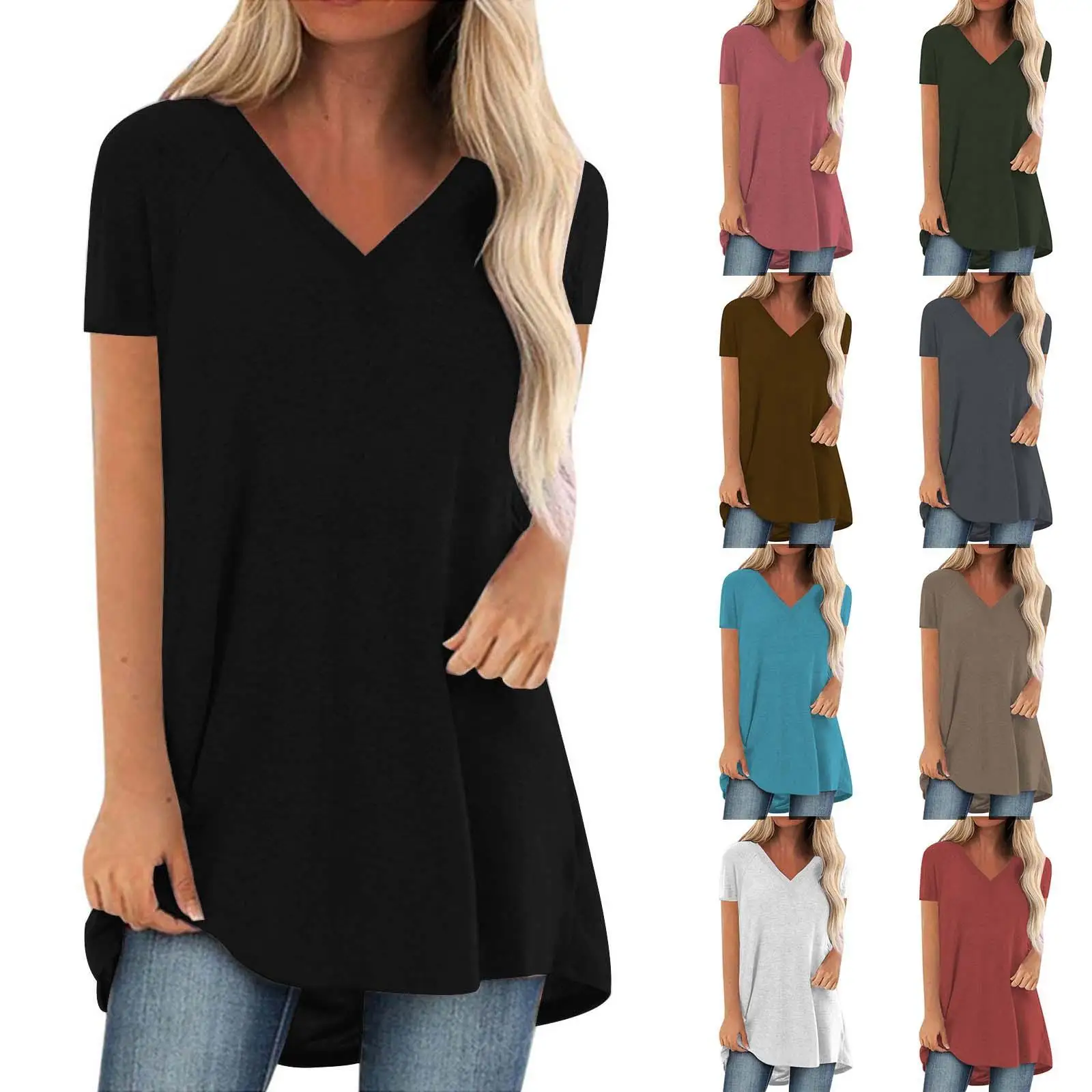 Camiseta con cuello grande para mujer, informal, cómoda, de poliéster, con estampado de ort Sve, Top de Color para ir al trabajo