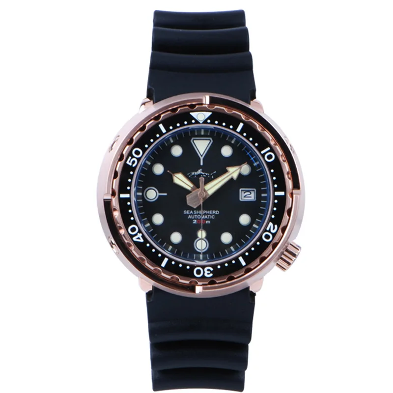 Heimdallr 47mm Black Dial Rose Gold PVD Coated Sapphire Glass NH35 Automatic Movement Men\'s SBBN Tuna Diver Watch 20Bar Lumed