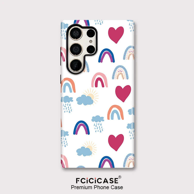 Fcicicase S24 S25 Plus Love Heart Rainbow Print Phone Case For Samsung Galaxy S23 A56 S20 FE A16 A26 A36 Protective Fundas