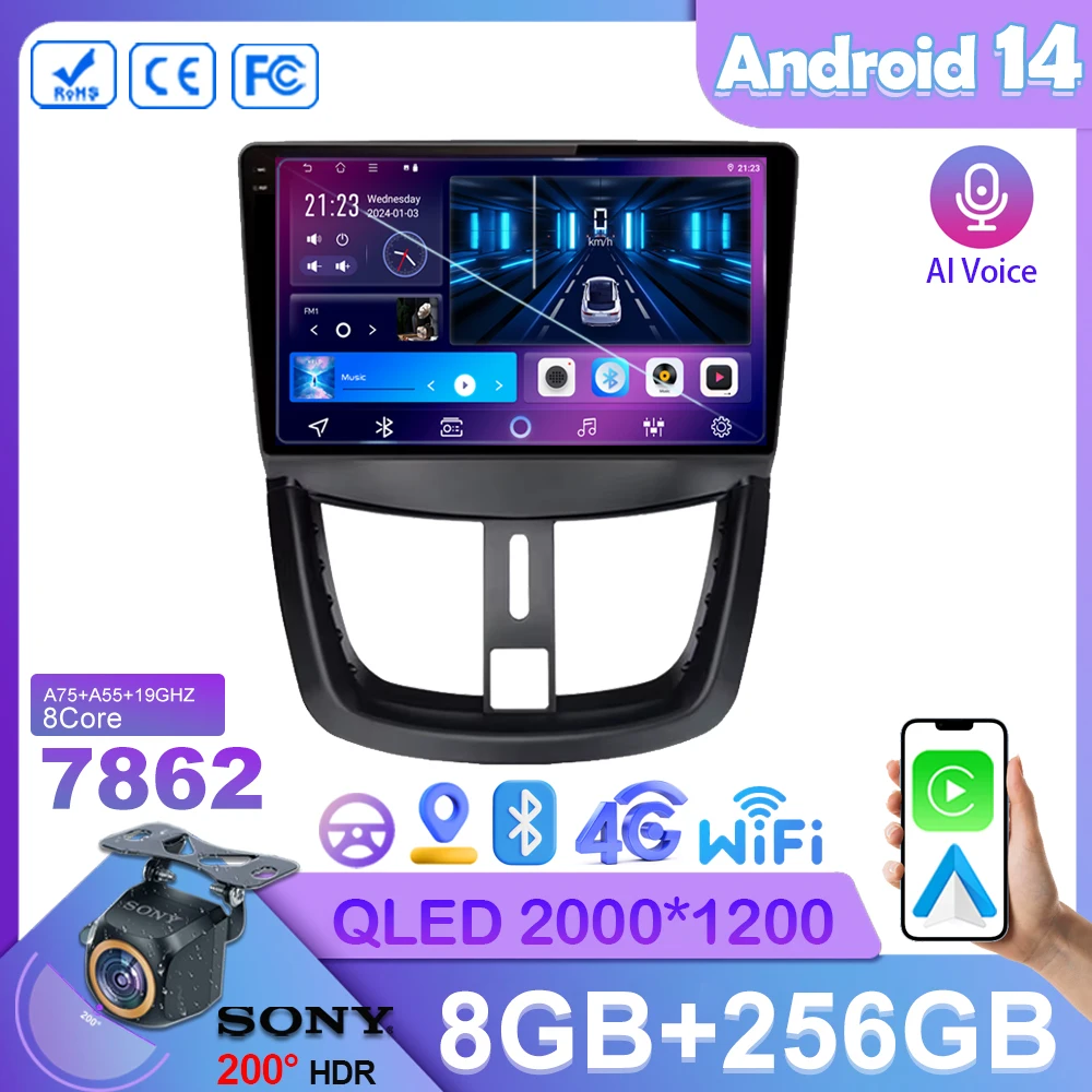 

Car Andriod 14 For PEUGEOT 207 CC 207CC 2006 - 2015 Auto radio Multimedia player Wireless Carplay DVD Navigation No 2 din GPS