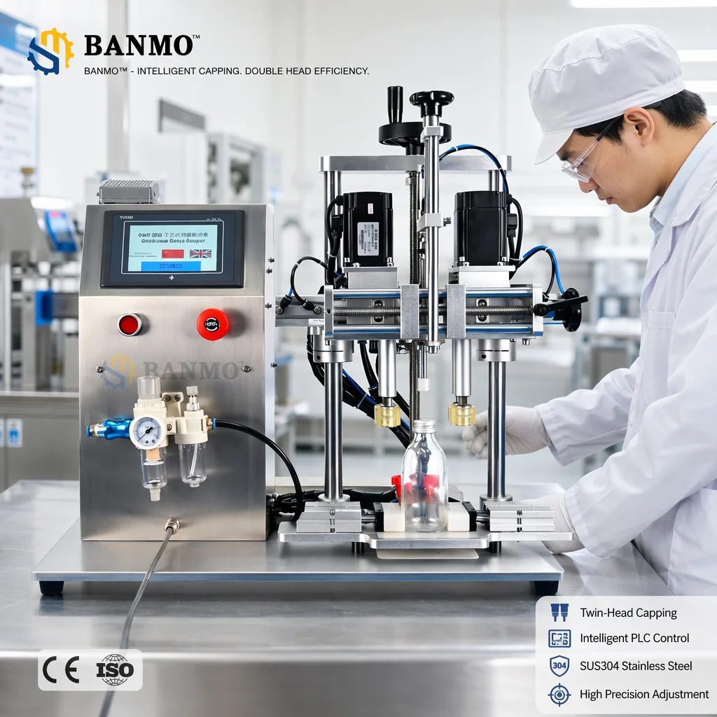Automatic Servo 4-Wheel Capping Machine PLC Touch Screen Tabletop Bottle Capper