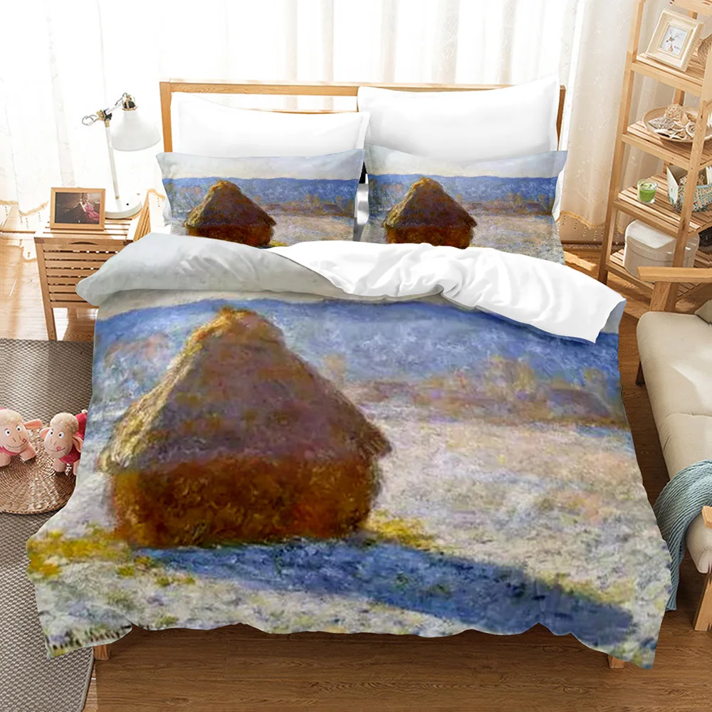 Oil Painting Duvet Cover Set King Queen Printed Quilt Cover with Famous Paintings By Monet and Van Gogh Polyester Duvet Cover