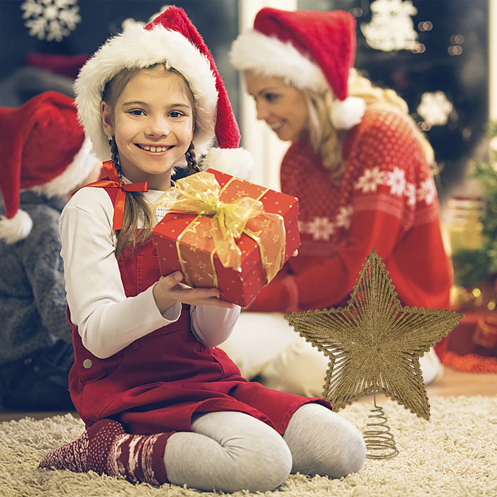 

Hollow-Out Star Ornament Christmas Tree Topper Five-Pointed Star Decor Bright Color Design Rugged Xmas Adornment