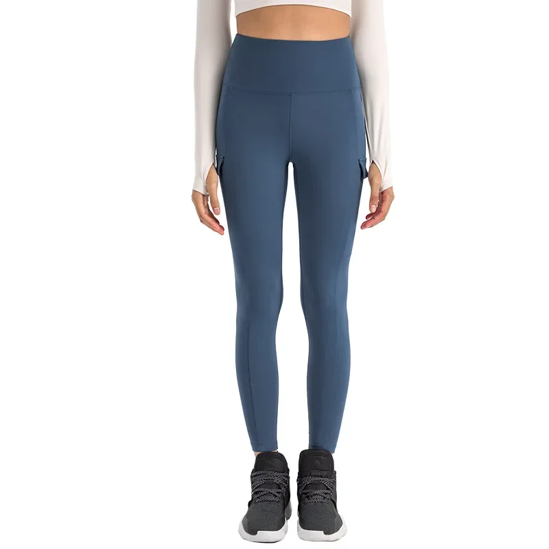 Xiaoxing-Calças de Yoga Apertado Quadril de Cintura Alta com Bolsos Laterais, Calças Justas Respiráveis para Mulheres, Yoga Leggings