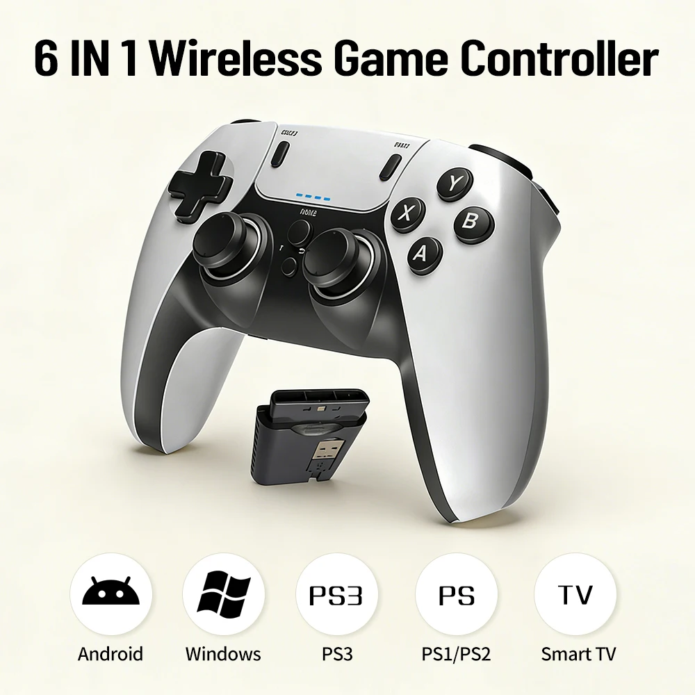 2.4G Wireless Game Controller 6-in-1 Dual Vibration Gamepad 